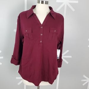 NWT Plus Size Merlot Collared Shirt